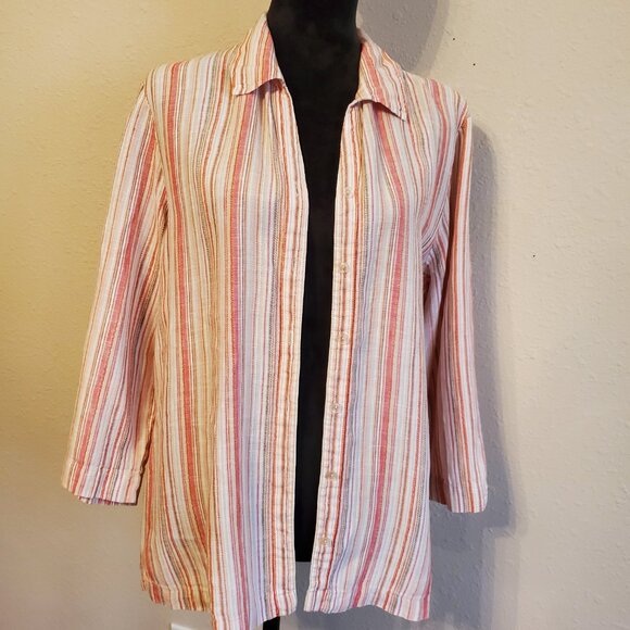 JM Collection Top Button Down 3/4 Sleeve 100% Linen Women's Blouse Size 14. - Picture 7 of 13
